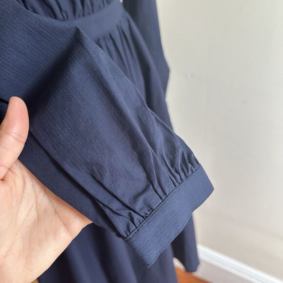 Moussy Midi Dress 1 S Square Neck Cinched Empire Waist Cottagecore Milkmaid Navy - Picture 10 of 16